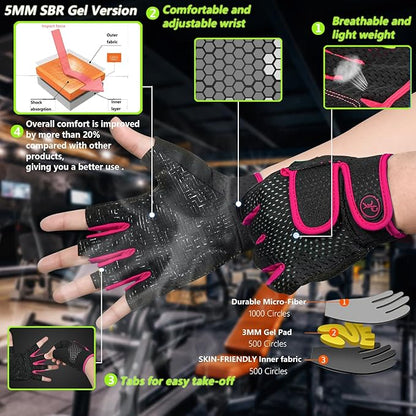 MOREOK Workout Gloves Padded Weight Lifting Gloves for Men/Women, [5MM Gel] Fingerless Grip Gym Gloves Fitness Gloves for Exercise, Weightlifting, Cycling, Pull ups, Rowing, and Climbing