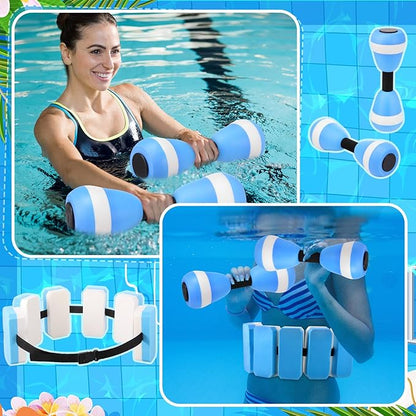 4Pcs Aquatic Exercise Water Weights Equipment, Including 1 Swimming Belt, 2 Pcs Foam Water Dumbbells 1 Pair Swimming Gloves Pool Exercise Equipment for Adults for Training Workouts