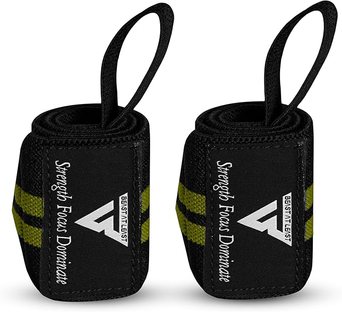 Weight Lifting Wrist Wraps – 18” Cotton Wrist Support with Thumb Loop – Gym Straps for Workout Powerlifting Weightlifting Fitness Strength Training, Stiff Wrist Straps