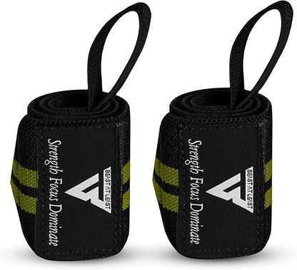 Weight Lifting Wrist Wraps – 18” Cotton Wrist Support with Thumb Loop – Gym Straps for Workout Powerlifting Weightlifting Fitness Strength Training, Stiff Wrist Straps