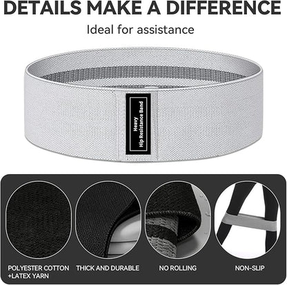 Fabric Resistance Bands for Working Out, 3 Levels Non-Slip Booty Bands for Glutes and Legs, Cloth Exercise Bands Sets with Carry Bag & Workout Guide, Light/Medium/Heavy (Light Grey/Grey/Black)