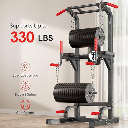 SogesPower Multi-Function Power Tower Pull Up Bar Station Pull Up Dip Station for Home Gym, 10-Level Adjustable Height Pull Up Bar Stand Dip Bar Strength Training Workout Equipment