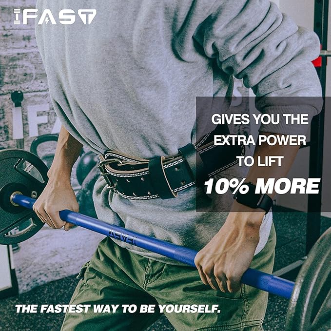 Leather Weight Lifting Belt, Men & Women 4 Inch Wide Strength Training Belt with Metal Buckle & Padded Lumbar Support Adjustable Heavy Duty Workout Equipment for Deadlift Power Lifting Cross Training and Squats Exercise