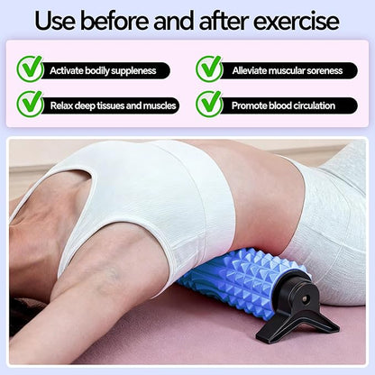 Foam Roller with Detachable Stand, 18” Deep Tissue Massage Roller, Beginner-Friendly Support Design for Muscle Recovery, Home Workout & Fitness - Blue