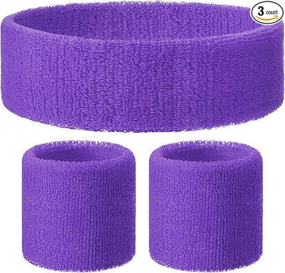 3 Pack Neon Sweatbands Set 80s Wristband and Headband Color War Accessories Sports Sweatbands for Summer Ball Party