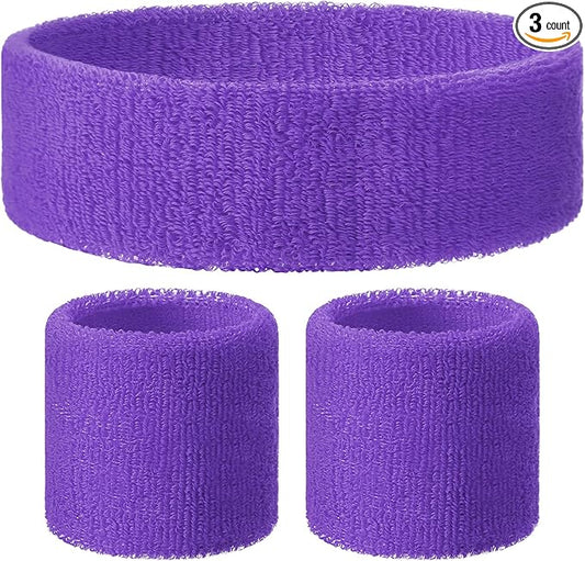 3 Pack Neon Sweatbands Set 80s Wristband and Headband Color War Accessories Sports Sweatbands for Summer Ball Party