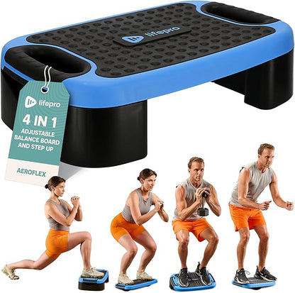 Lifepro 4-in-1 Aerobic Balance Board and Step Up Exercise Platform - Aeroflex Adjustable Multifunctional Slant Board for Home Workouts, Non-Slip Stepper Design