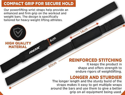 RDX Weight Lifting Wrist Wraps with Gym Straps, Elasticated 18” Cotton Wrap, 60CM Anti Slip Workout Strap Support, Bodybuilding Deadlifting Powerlifting Fitness Gymnastics Strength Training, Men Women