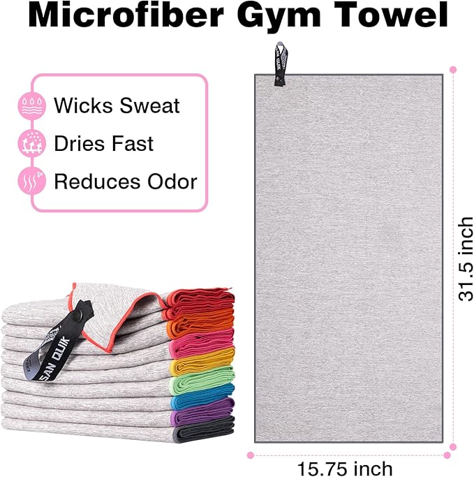 Microfiber Gym Towels 8 Pack, Quick Dry Silver ION Odor-Free Sweat Towel for Gym Women Super Absorbent Fast Drying for Workout, Yoga, Running, Hiking, Travel（Bright Color,16x31.5Inch ）