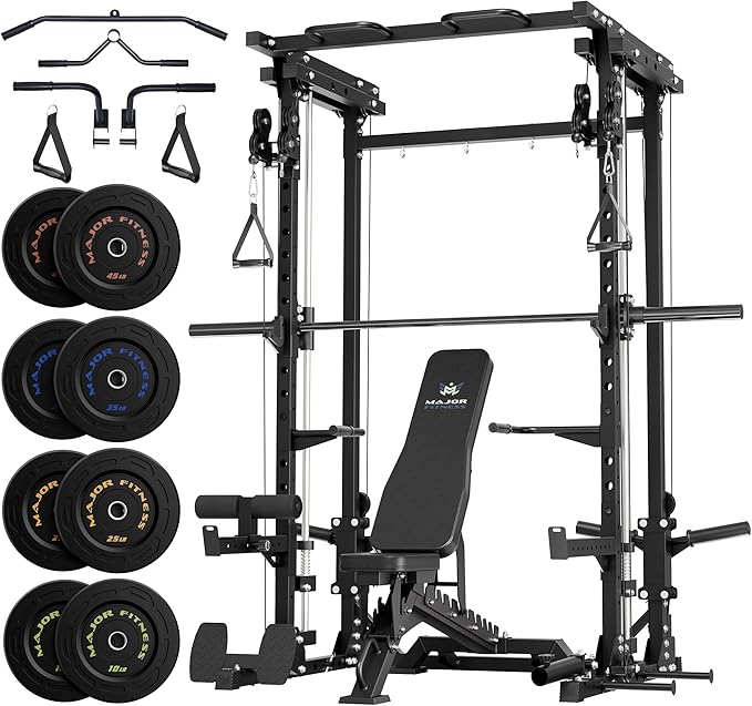 MAJOR FITNESS Drone3 Smith Machine, 2500lbs All-in-One Home Gym Power Rack with Dual Pulley System for Cable Crossover, Pull-Up Bars