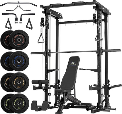 MAJOR FITNESS Drone3 Smith Machine, 2500lbs All-in-One Home Gym Power Rack with Dual Pulley System for Cable Crossover, Pull-Up Bars