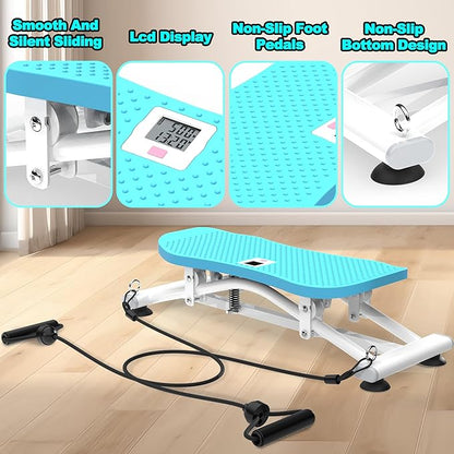 Indoor Rock Stepper w/ Resistance Bands, Sliding Balance Board Trainer Machine for Full Body Card Workout, Non-Slip Stable Home Exercise Equipment for Legs Core Arms Training, Compact Fitness Stepper