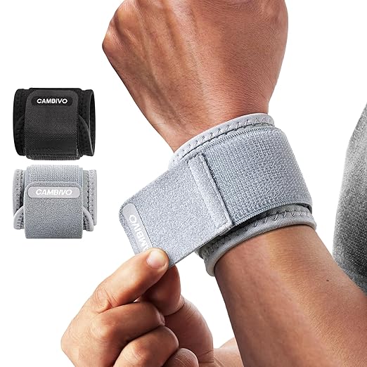 CAMBIVO Wrist Wraps for Men and Women 2 Pack, Adjustable Compression Wrist Brace for Carpal Tunnel, Wrist Support, Pain Relief, Lifting Straps Wrist Bands for Fitness, Weightlifting, Gym Workout