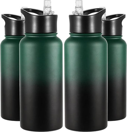 VEGOND 32 oz Insulated Water Bottle Bulk Stainless Steel Metal Water Bottles with Leak Proof Straw Lid & Spout Lid, Wide Mouth Double Walled Vacuum Travel Sports Bottle, 4 Pack