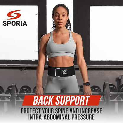 SPORIA Self-Locking Weight Lifting Belt | 4 inch Back Support | Includes Lifting Straps