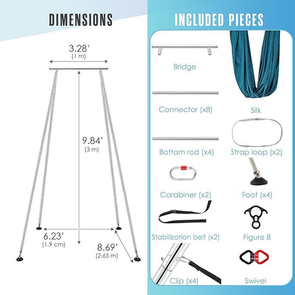 Houseables Aerial Silks, Yoga Swing, Aerial Yoga Hammock, Ariel Silk, Gymnastics Swing, Acrobatics Equipment, For Home, Indoor, Outdoor, Arial Setup, Rig, Sling, Portable