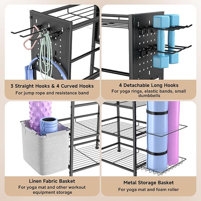 Dumbbell Rack, Home Gym Storage for Kettlebells, Yoga Mat & Strength Training Equipment, Weight Rack With Peg Board Organizer, Workout Gym Equipment Storage