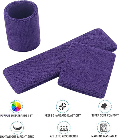 Sweatbands Headband and Wrist Set, Cotton Sweat Band for Athletic Men and Women, Sweatbands Sports Headbands for Working Out, Running, Basketball, Tennis, Yoga