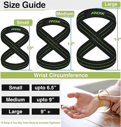 RDX Weight Lifting Straps Figure 8, Anti Slip Strap with Cuffs Wrist Support for Gym Workout Deadlift Powerlifting Bodybuilding Weightlifting, Fitness Strength Training, Hand Bar Grip for Men