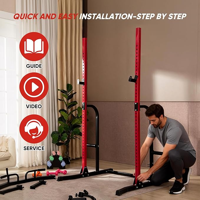 Outdoor Basic Power Cage Squat Rack with Pull-Up Bar & Dip Station, 2400LB Capacity, Multi-Functional Home Gym Rack for Weightlifting, Strength Training, Bench Press