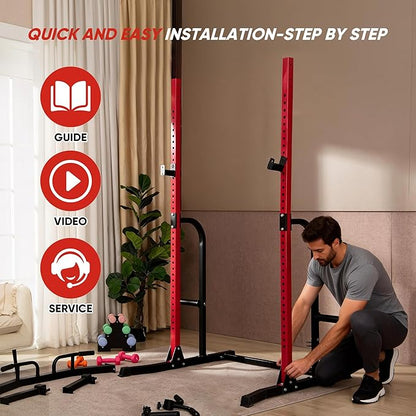 Outdoor Basic Power Cage Squat Rack with Pull-Up Bar & Dip Station, 2400LB Capacity, Multi-Functional Home Gym Rack for Weightlifting, Strength Training, Bench Press