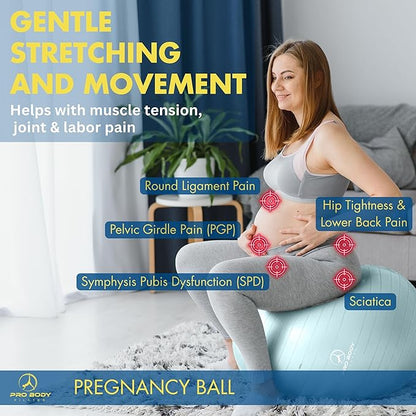 ProBody Pilates Pregnancy Ball - Yoga Ball for Pregnancy with Book, Prenatal, Labor & Postnatal Maternity Exercise