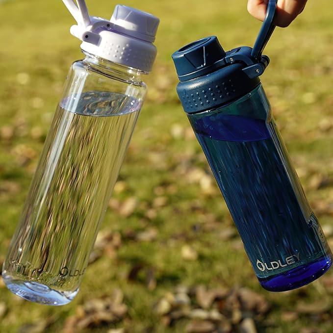 OLDLEY 32 oz Water Bottle, Sports Tritan Water Bottle with Carry Handle and Spout Lid, Leakproof & BPA Free Large Water Bottles for Home,Travel, School, Outdoors, Gym, Transparent