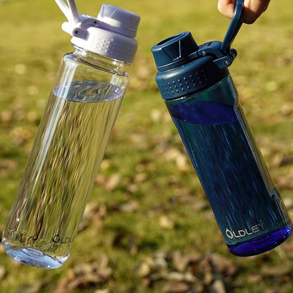 OLDLEY 32 oz Water Bottle, Sports Tritan Water Bottle with Carry Handle and Spout Lid, Leakproof & BPA Free Large Water Bottles for Home,Travel, School, Outdoors, Gym, Transparent