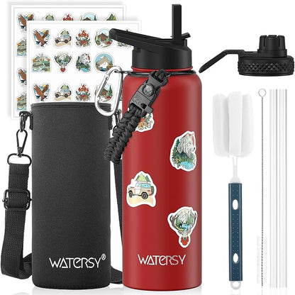 40oz Insulated Water Bottle (Cold for 48 Hrs),BPA Free&Leak Proof,Stainless Steel Water Flask,Water Jug with Straw Spout Lids for Gym,Hiking,Travel,Red