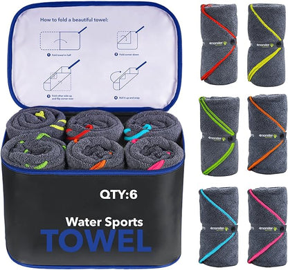 4Monster 4-Pack Quick Dry Microfiber Travel Towels – Super Absorbent, Ultra-Soft Camping Towel Set with Waterresistant Bag, Lightweight & Compact for RV, Gym, Beach, Pool, Swimming, and Family Trips