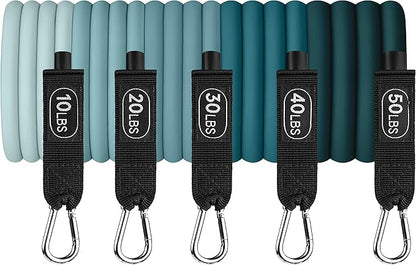 Retrospec Train Resistance Bands Set for Working Out - 5 Stackable Bands, Handles & Door Anchor - Portable Fitness Equipment for Physical Therapy & Yoga Includes Carry Bag