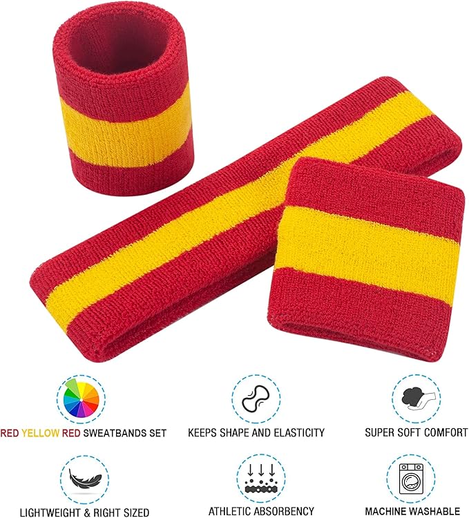 Sweatbands Headband and Wrist Set, Cotton Sweat Band for Athletic Men and Women, Sweatbands Sports Headbands for Working Out, Running, Basketball, Tennis, Yoga