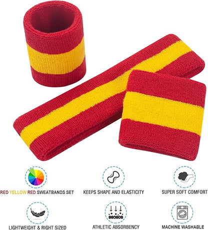 Sweatbands Headband and Wrist Set, Cotton Sweat Band for Athletic Men and Women, Sweatbands Sports Headbands for Working Out, Running, Basketball, Tennis, Yoga