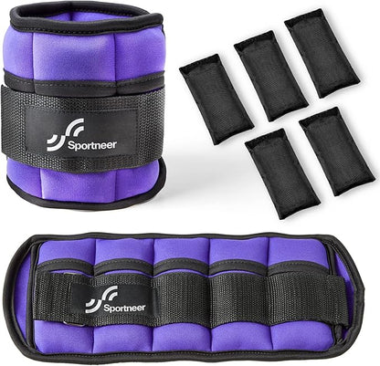 Sportneer Adjustable Ankle Weights Set - 1 Pair (2-10 lbs) Removable Sandbags for Women & Men, Comfortable Neoprene Leg Weights for Walking, Running, Pilates, Yoga, Home Workout & Physical Therapy