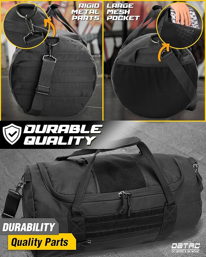 DBTAC 40L Tactical Gym Bag for Men | Military Heavy Duty Duffle Bag with Adjustable Strap for Gym Workout Fitness, Basketball Soccer Sport Training & Weekend Travel, Black