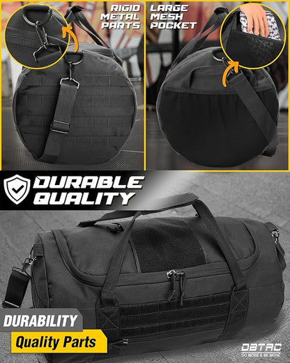 DBTAC 40L Tactical Gym Bag for Men | Military Heavy Duty Duffle Bag with Adjustable Strap for Gym Workout Fitness, Basketball Soccer Sport Training & Weekend Travel, Black