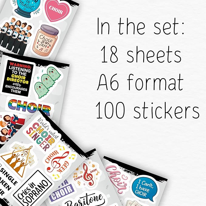 100Pcs Choir Stickers and Decals for Water Bottle, Laptops - Choir Gifts for Choir Director - Music & Singing Stickers, Gift for Women & Men