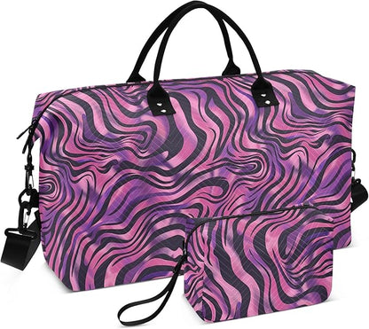 Weekender Bags Travel Duffel Gym Bag Zebra Print Purple Carry on Overnight Tote Bag with Toiletry Bag for Airplane Travel Trip Gym Yoga