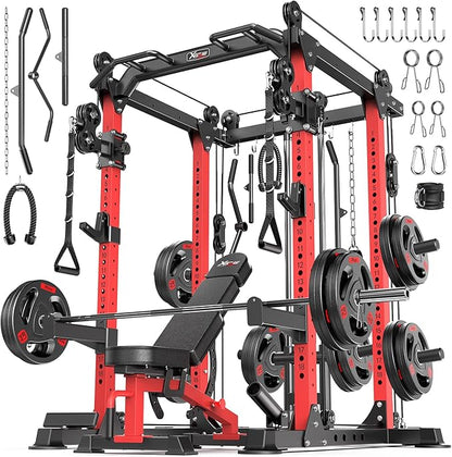 Power Rack Power Cage Multi-Function Squat Rack with Cable Crossover System Selectable More Training Attachment Power Rack for Garage & Home Gym