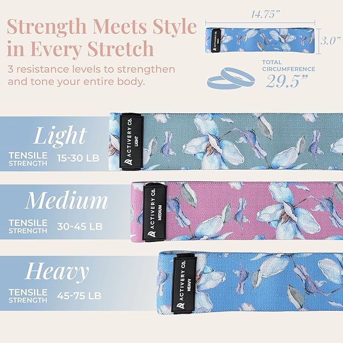 Fabric Resistance Bands for Women – Non-Slip Fitness Tool for Glutes, Legs & Full-Body Training – Ideal for Toning & Recovery – Includes Workout Guide & Travel Bag – 3 Pack