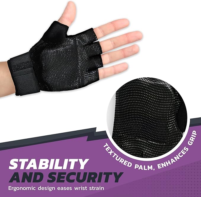 Wrist Support Gloves with Patented Ergonomic Gel Pad and Wrist Wrap for Women and Men's Workouts