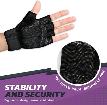 Wrist Support Gloves with Patented Ergonomic Gel Pad and Wrist Wrap for Women and Men's Workouts
