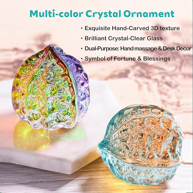 Baoding Balls Hand Massage Set, 1.7in Chinese Healthy Massage Balls Crystal Balls, Spiky Sensory Finger Ring for Hands Therapy, Exercise, and Stress Relief