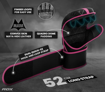 RDX MMA Gloves Sparring Grappling, Hybrid Open Palm Martial Arts Mitts Men Women, Maya Hide Leather Wrist Support, Cage Fighting Combat Sports Boxing Glove Training, Muay Thai, Punching Bag Kickboxing