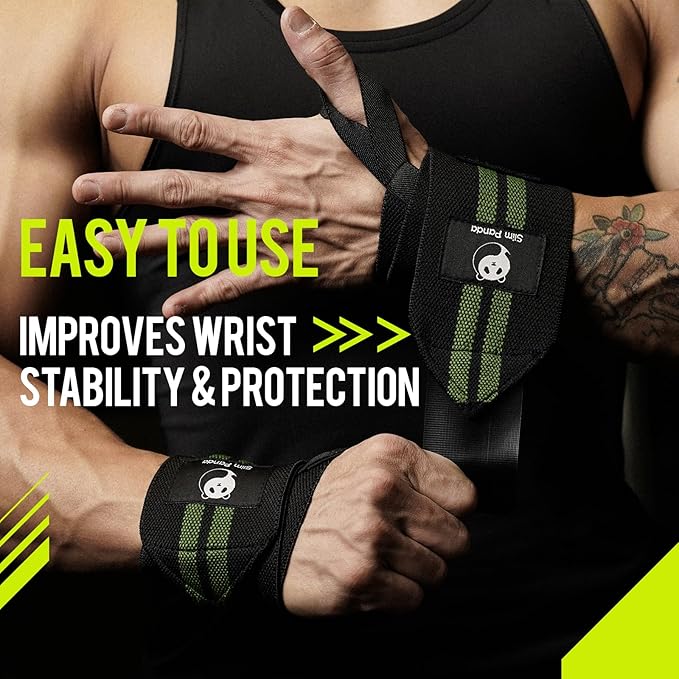 Slim Panda Wrist Wraps for Powerlifting & Weightlifting - Adjustable 18" Straps with Thumb Loops | Heavy Duty Wrist Support for Deadlift, Bench Press, Squats, 1 Pair
