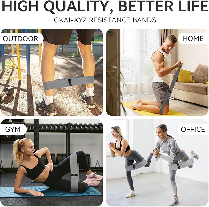 Fabric Resistance Bands for Working Out, 3 Levels Non-Slip Booty Bands for Glutes and Legs, Cloth Exercise Bands Sets with Carry Bag & Workout Guide, Light/Medium/Heavy (Light Grey/Grey/Black)