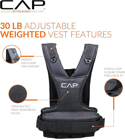 CAP Barbell Adjustable Weighted Vest | 20-150 lbs | Heavy-Duty Workout Vest with Removable Iron Weights for Strength Training, Cardio, Running, and Calisthenics