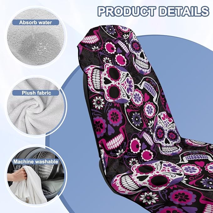 Bulopur Sugar Skull Car Seat Towel Cover Absorbent Soft Beach Towel Car Seat Covers Front Seats Running Post Workout Sweatproof Yoga Towels Blanket