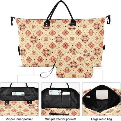 Weekender Bags Travel Duffel Gym Bag 4359 Mandala Orange Boho Carry on Overnight Tote Bag with Toiletry Bag for Airplane Travel Trip Gym Yoga