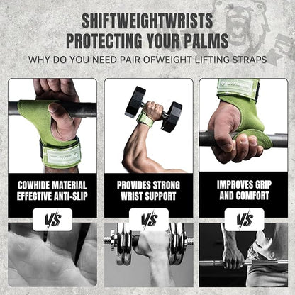 MANUEKLEAR Gym Straps Weight Lifting, Double Leather Lifting Straps for Men Deadlift with Cushion Wrist Loop, Gym Lifting Wrist Wraps for Weightlifting